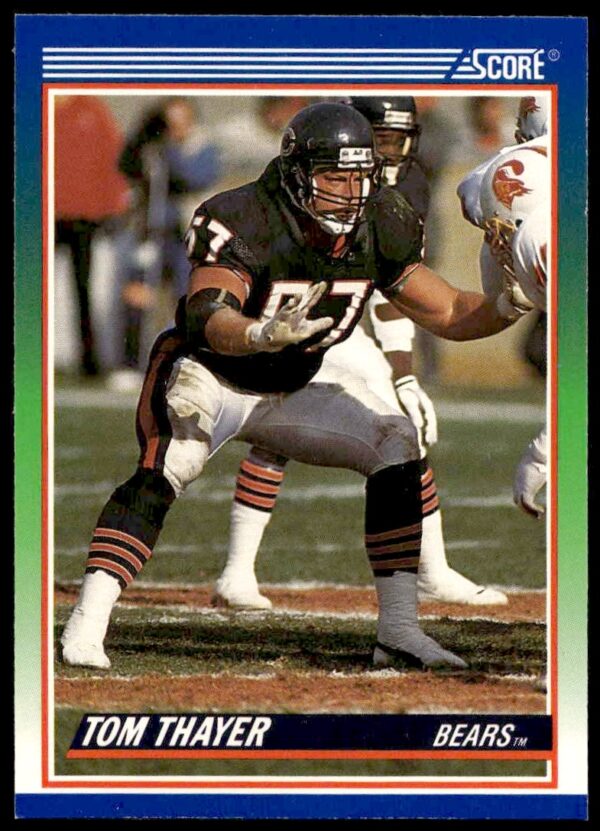 Tom Thayer 1990 Score Football Card, Chicago Bears #382, NFL Player in Action.
