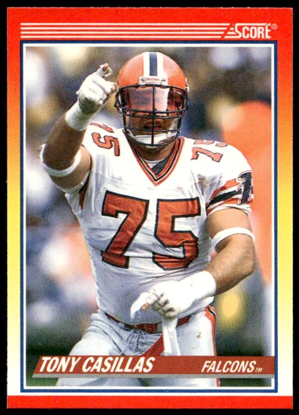 Tony Casillas 1990 Score football card #658, Atlanta Falcons, action shot.