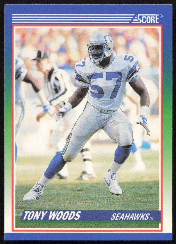 Tony Woods 1990 Score football card #391, Seattle Seahawks, vintage collectible.