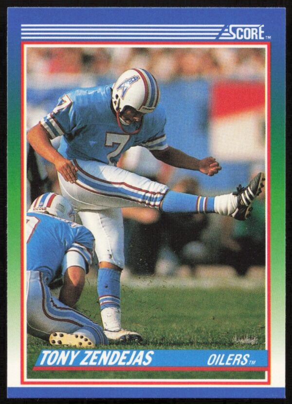 1990 Score Tony Zendejas football card featuring him in action, #69.