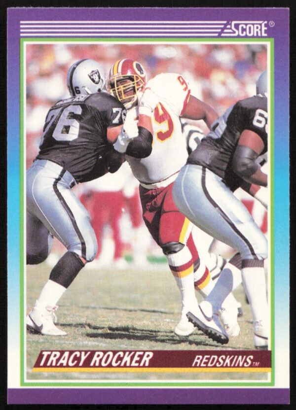 Tracy Rocker 1990 Score football card #550 showcases his on-field action and athletic prowess.