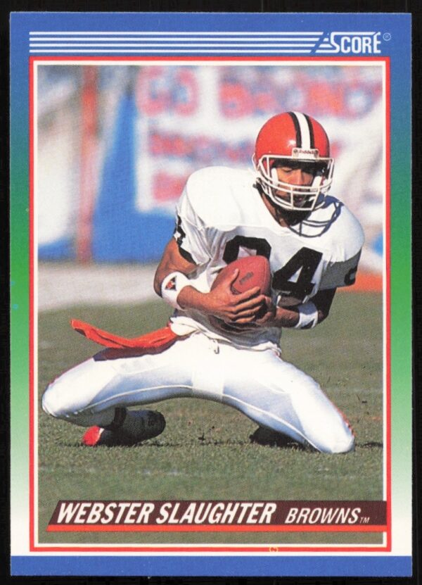 Webster Slaughter 1990 Score Football Card #355, Cleveland Browns, action shot.