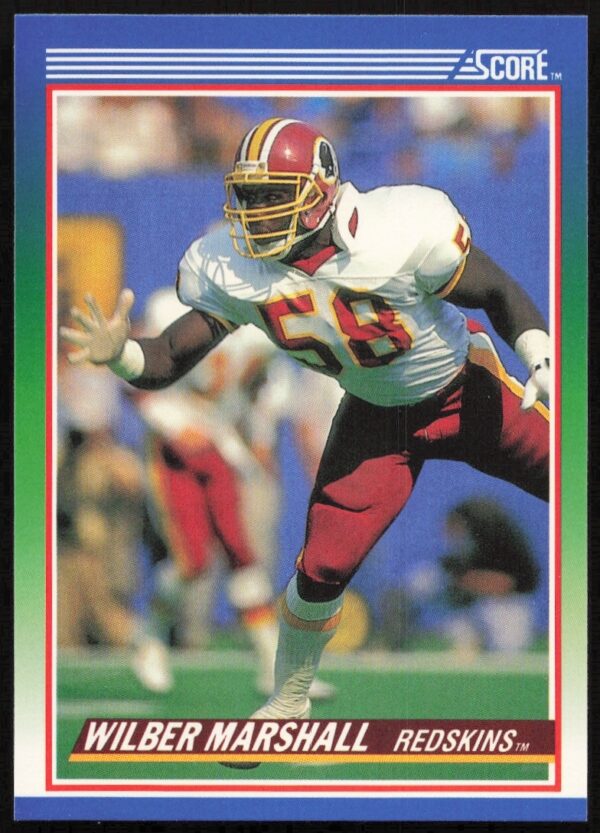 Wilber Marshall 1990 Score Football Card #71 featuring action pose.