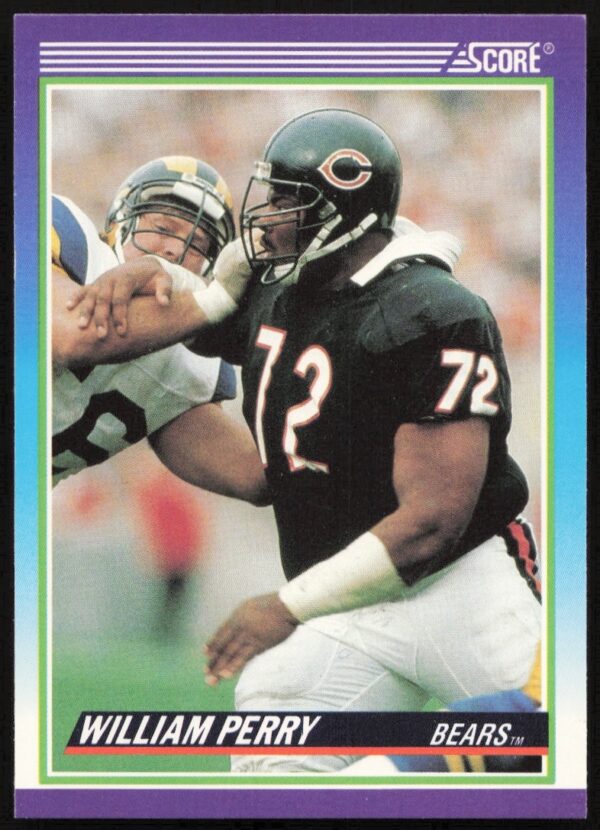 Front of 1990 Score #509 trading card featuring William Perry in Chicago Bears uniform.