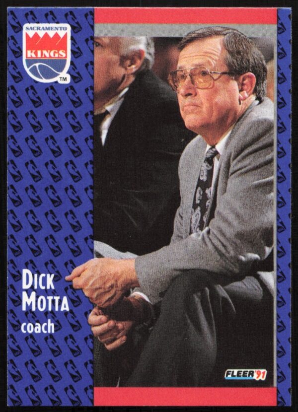 Vintage 1991 Fleer NBA card, Coach Dick Motta #178, highlighting early 90s coaching contributions.