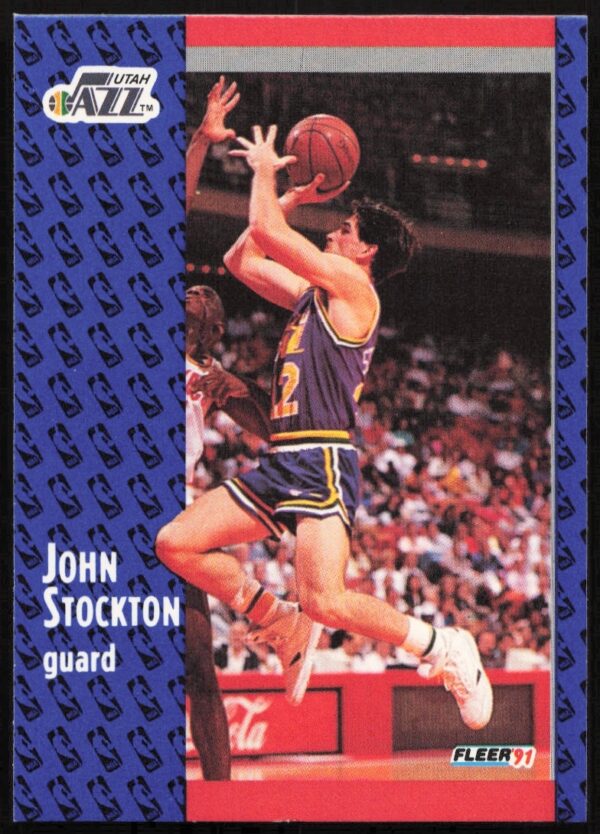 John Stockton 1991 Fleer Basketball Card #203 Front Image, Utah Jazz Uniform.