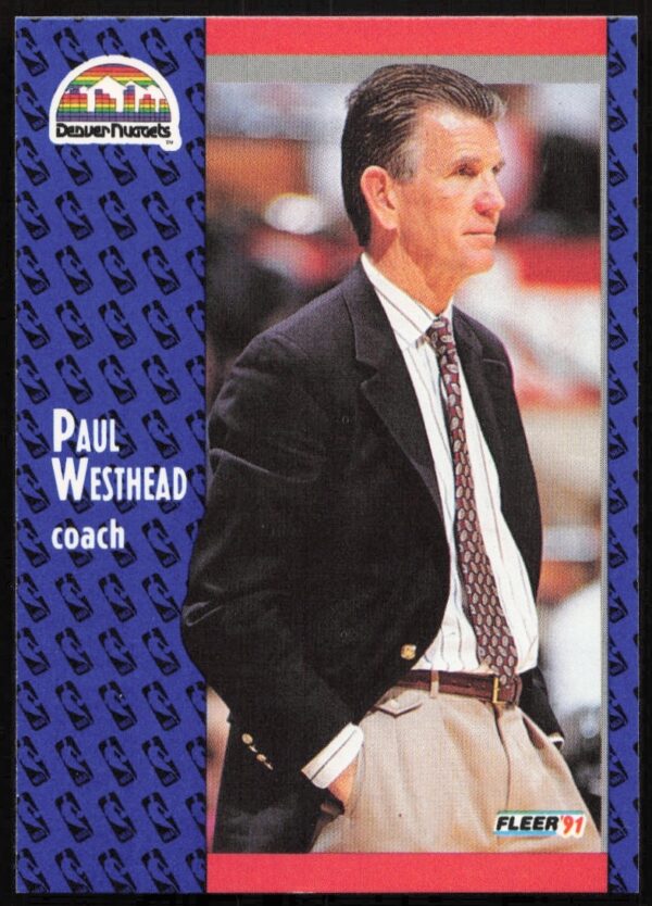 Front of 1991 Fleer Paul Westhead basketball card, #53, featuring head coach.