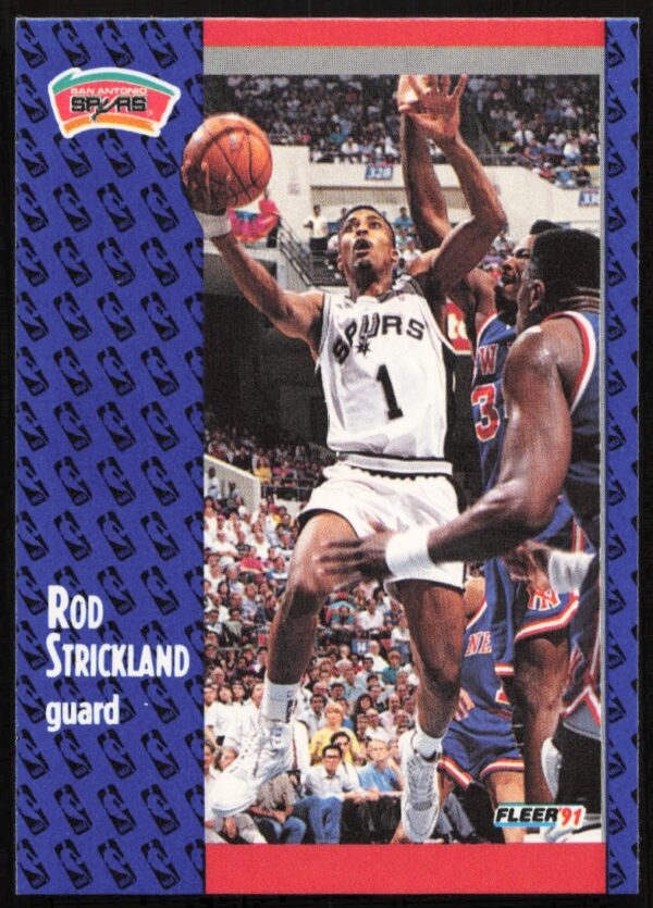 Rod Strickland 1991 Fleer Basketball Card #188, depicting in-game action (Front).