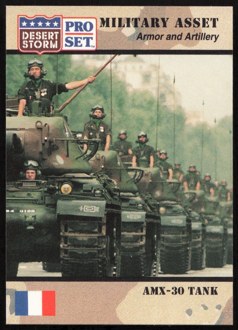 1991 Pro Set card featuring AMX-30 tank from Desert Storm, card number 203.