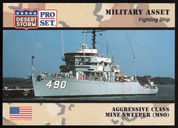 1991 Pro Set Desert Storm Card #188: Aggressive Class Mine Sweeper MSO (Front).