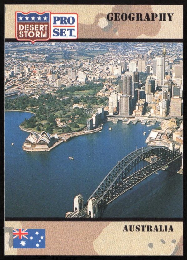 Australias 1991 Desert Storm Pro Set card showcasing Gulf War involvement, card front view.