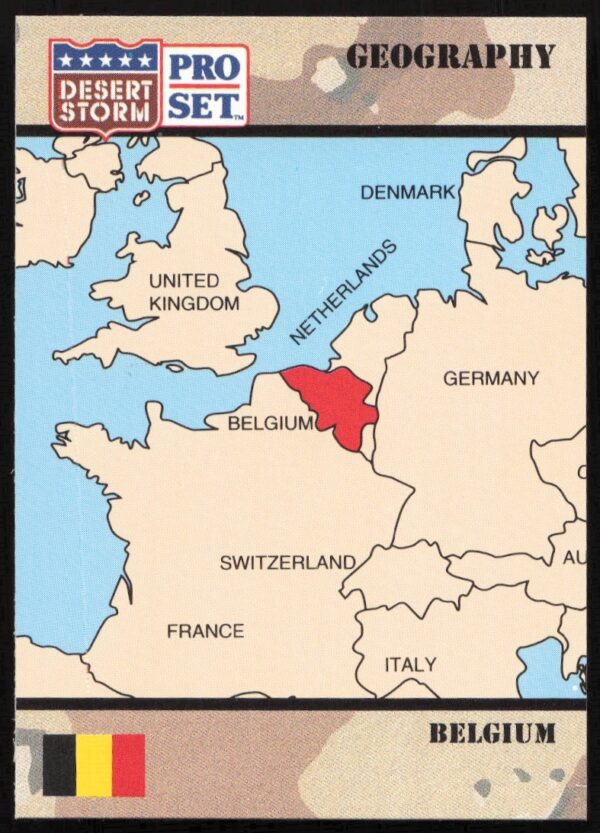 Front view of 1991 Pro Set Desert Storm Belgium card #9, showcasing Gulf War contributions.