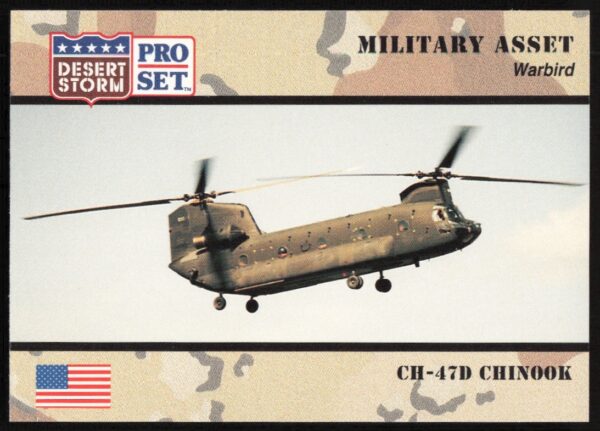 1991 Pro Set card featuring CH-47D Chinook helicopter from Operation Desert Storm, #245.