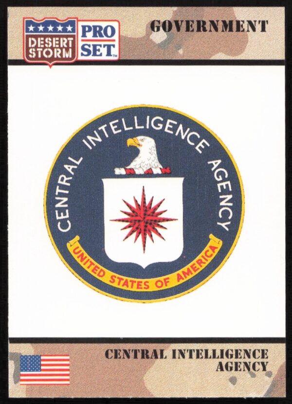 1991 Desert Storm Card #102: CIA, highlighting Gulf War role.