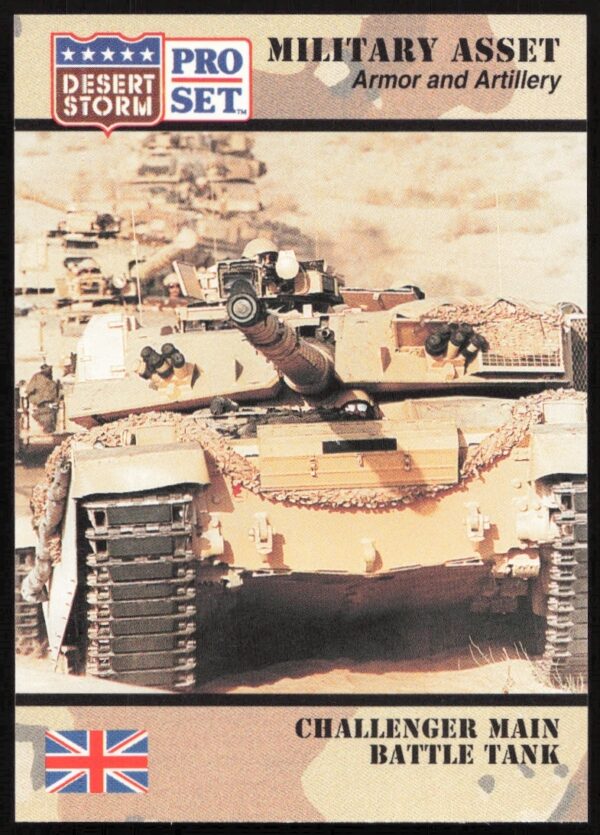 Challenger Tank Front View: 1991 Desert Storm Trading Card #201, Showcasing Military Engineering.