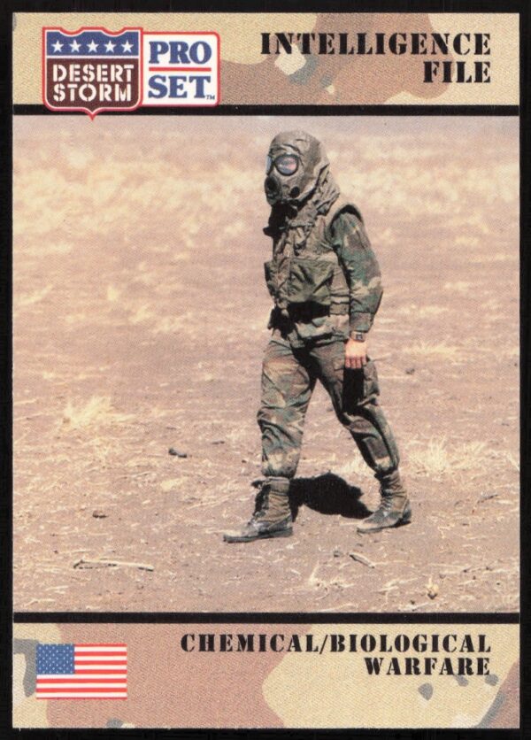 1991 Gulf War card on chemical and biological tactics, Pro Set #131.