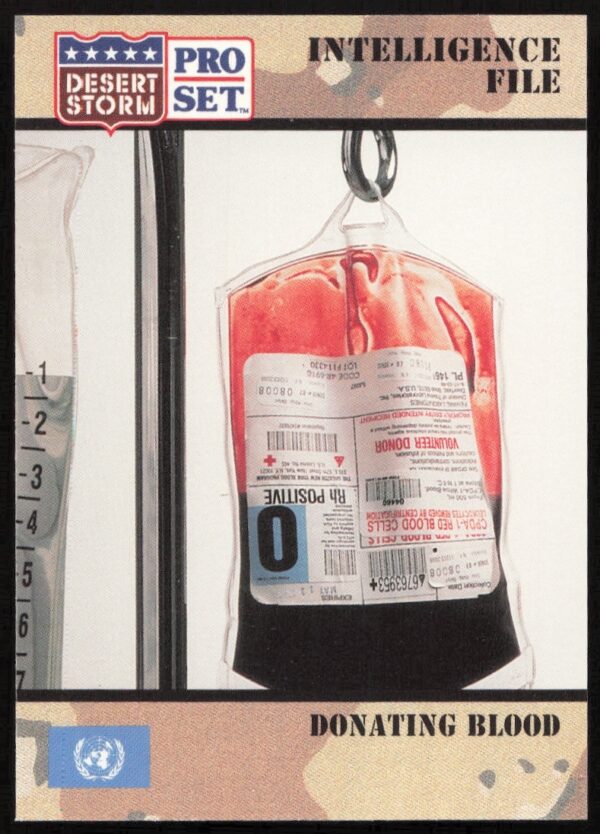 1991 Desert Storm Trading Card #136: Soldier Donating Blood.