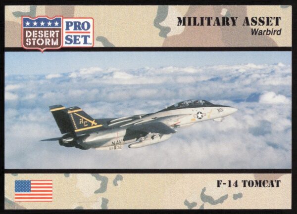 1991 Desert Storm Pro Set card featuring F-14 Tomcat fighter jet #221.