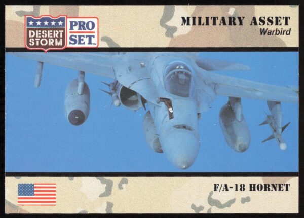 Vintage 1991 trading card of F/A-18 Hornet from Desert Storm by Pro Set.