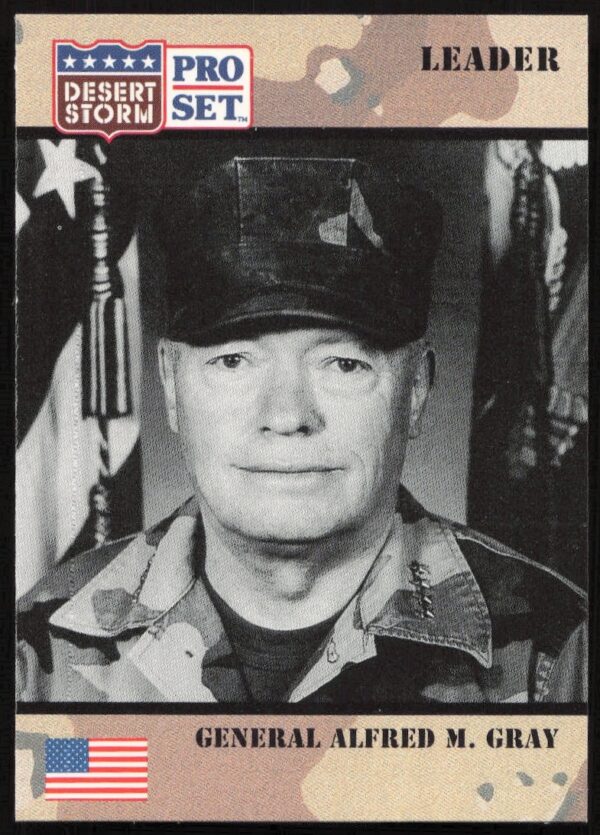 Desert Storm 1991 trading card of General Alfred M. Gray, Pro Set #82 Front.