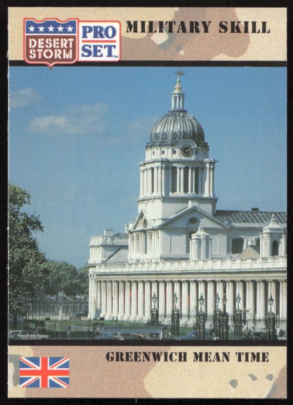 1991 Desert Storm Card #159: Greenwich Mean Time, military time reference in Gulf War.