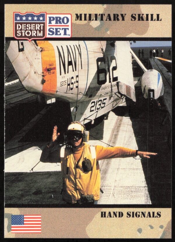 Desert Storm 1991 Pro Set card featuring military hand signals, card #160.