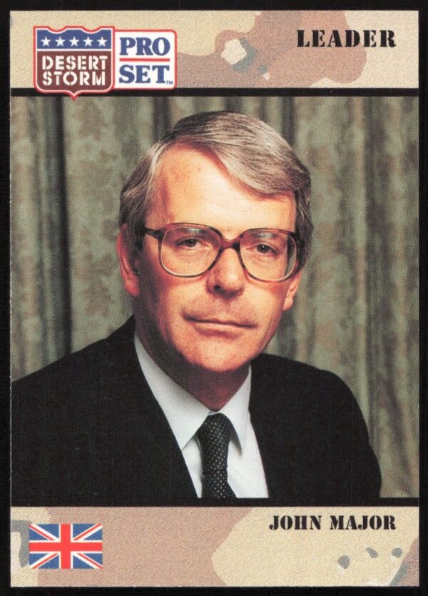 1991 Pro Set Desert Storm trading card featuring John Major, card #76, UK Prime Minister.