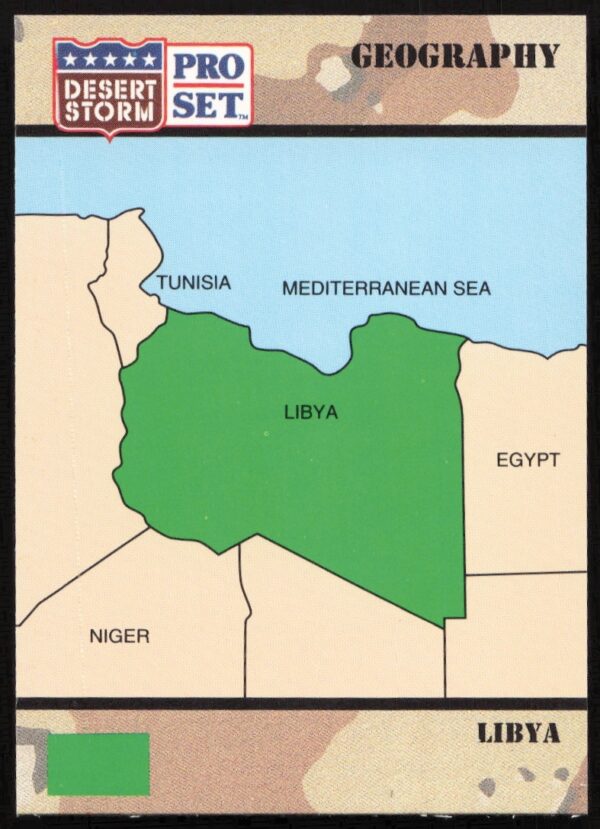 1991 Desert Storm Libya Trading Card, highlighting Libyas role in the Gulf War.
