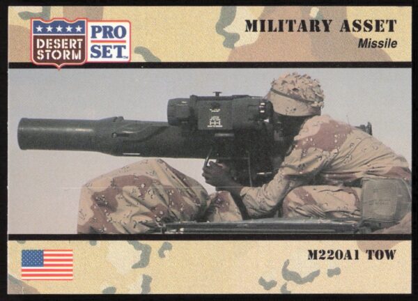 1991 Desert Storm trading card featuring M220A1 TOW missile system, card #219.