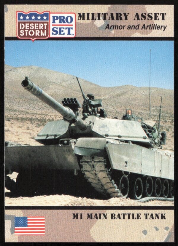 1991 Desert Storm M1 Tank Trading Card Front - Pro Set #208.