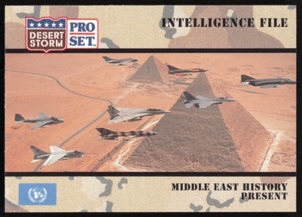 1991 Gulf War card, Pro Set #142, highlights Middle East events from Desert Storm.