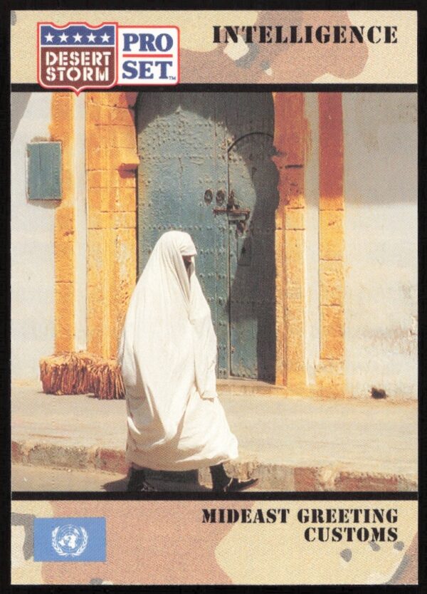 Desert Storm card illustrating traditional Middle Eastern greetings, 1991 Pro Set series.
