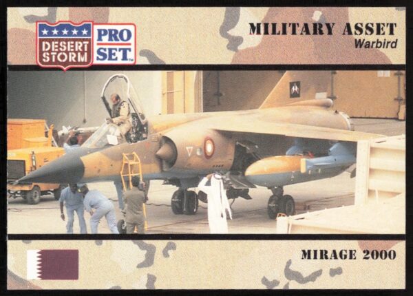 1991 Desert Storm Mirage 2000 trading card, featuring a French fighter jet.