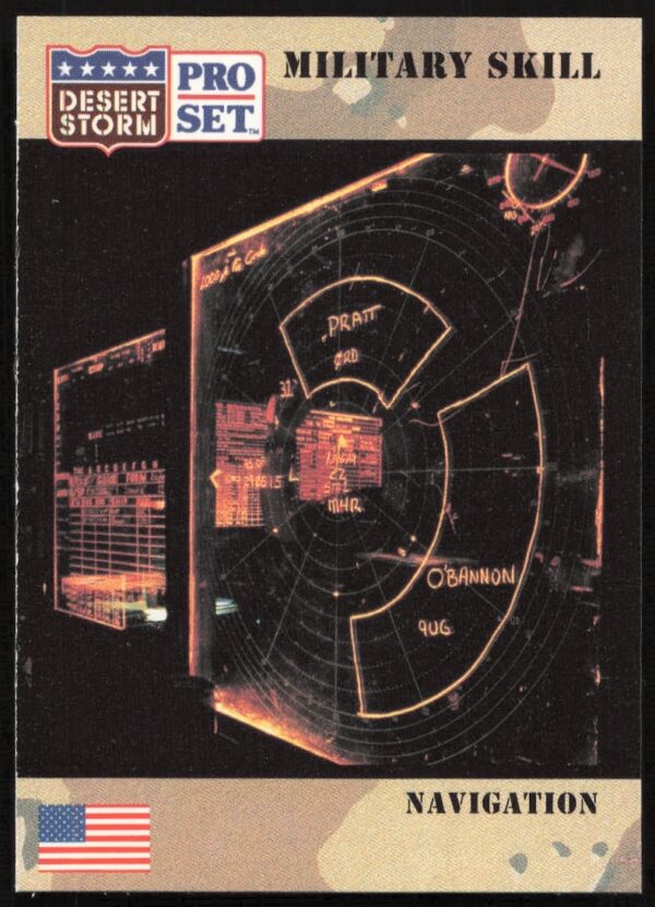 1991 Pro Set Desert Storm Navigation Card depicting Gulf War military strategy, card #169.