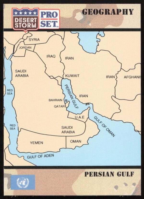 1991 Desert Storm trading card #44 featuring key moments from the Persian Gulf War.