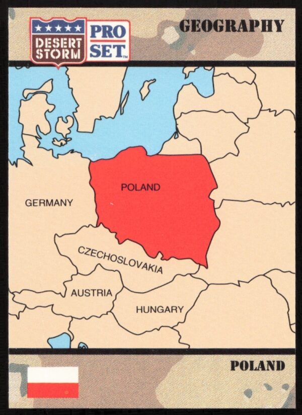 1991 Desert Storm Trading Card #46, featuring Polands flag and emblem, symbolizing their support.