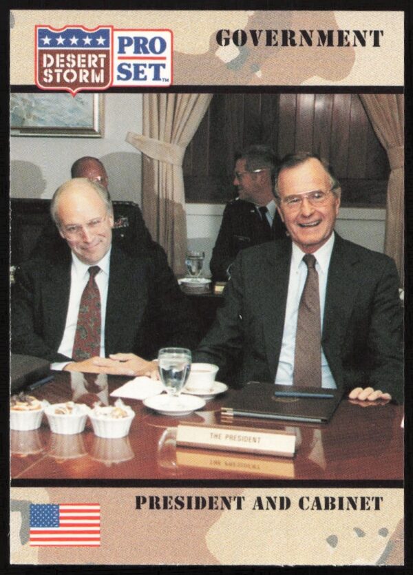 Desert Storm trading card #111 featuring 1991 U.S. President and Cabinet.