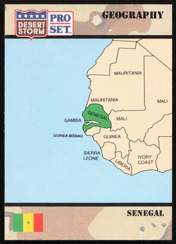 Desert Storm Pro Set 1991 Senegal trading card showcasing Gulf War involvement.