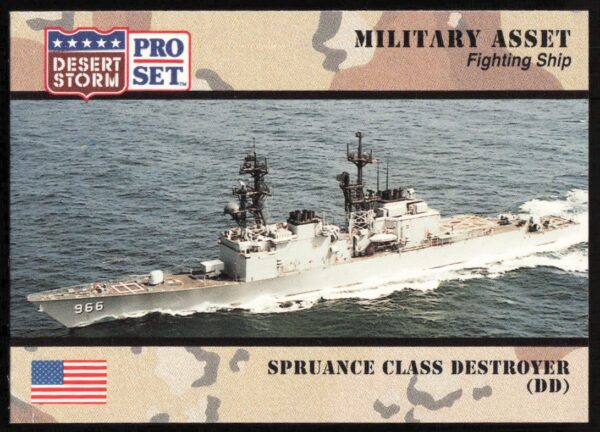 1991 Pro Set trading card of Desert Storm Spruance Class Destroyer.