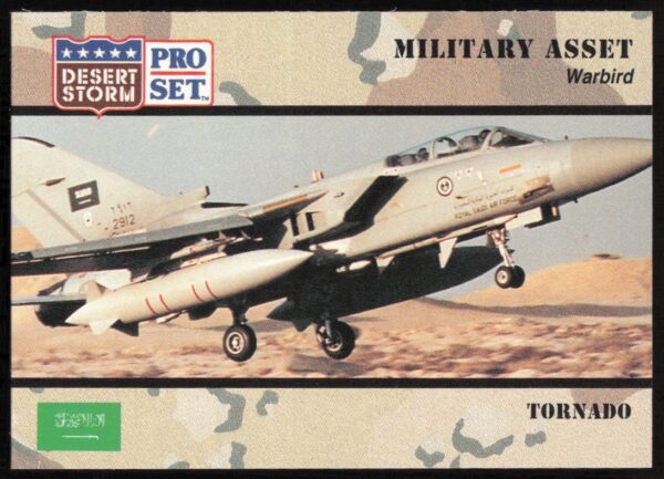 1991 Desert Storm Tornado Trading Card, featuring iconic aircraft from Operation Desert Storm.