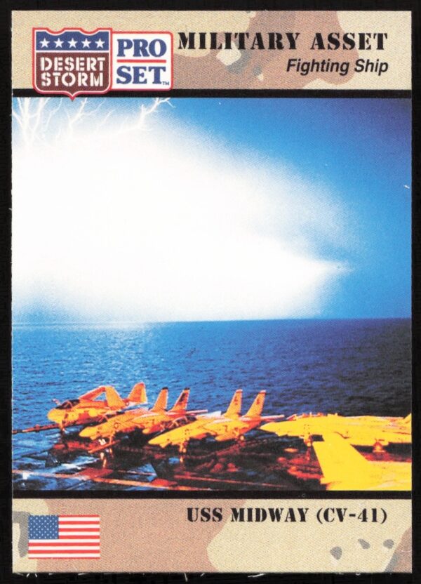 1991 Desert Storm trading card of USS Midway CV-41 aircraft carrier, card number 181.