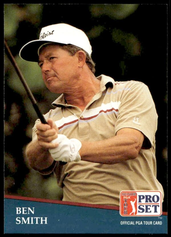 Ben Smith #216, 1991 Pro Set PGA Tour Card, front view, mid-swing photo.