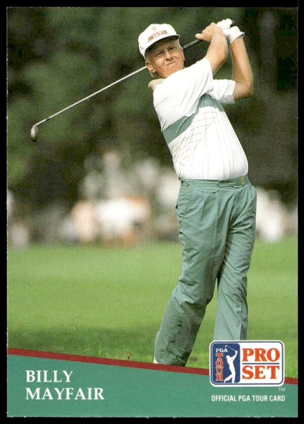 Billy Mayfair on 1991 Pro Set PGA Tour card, number 26, in tournament action.