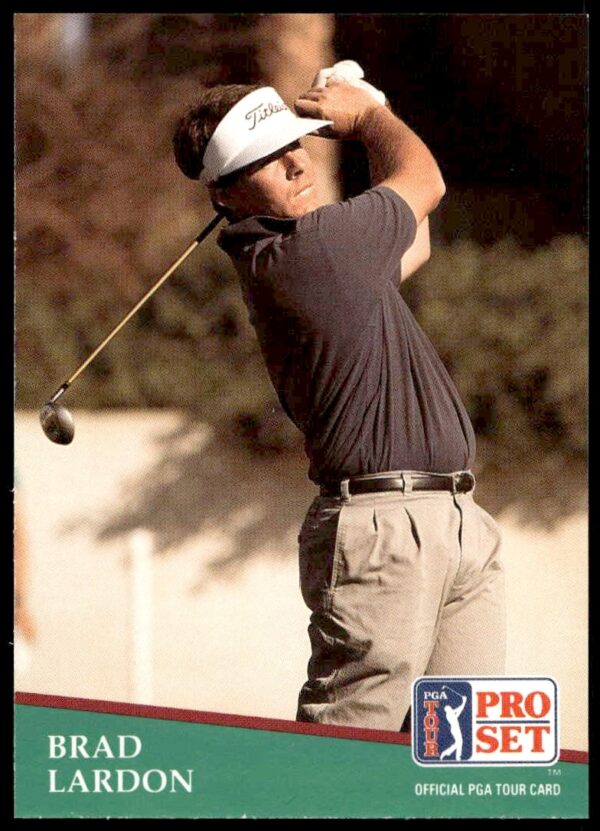 Front of 1991 Pro Set PGA Tour card featuring golfer Brad Lardon, card #55.