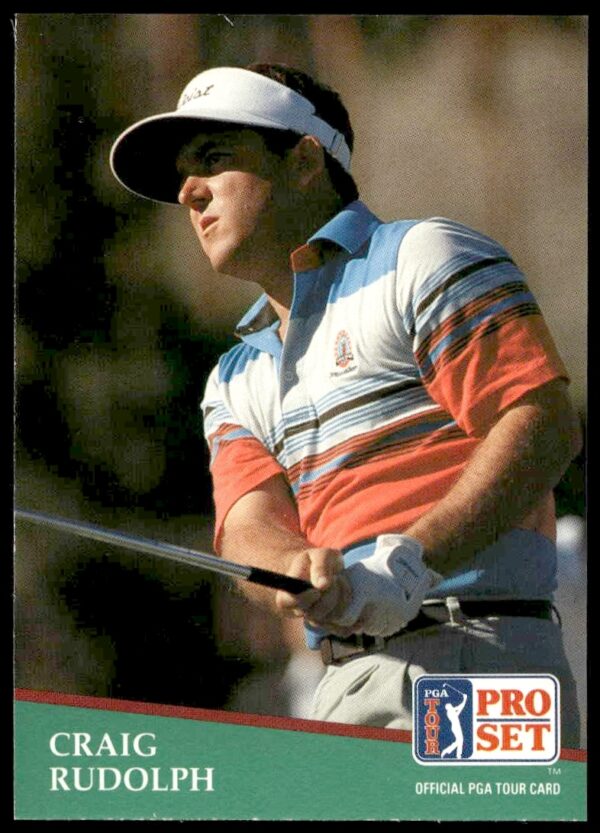 Craig Rudolph 1991 Pro Set PGA Tour Card #10 featuring golfer with club on course.