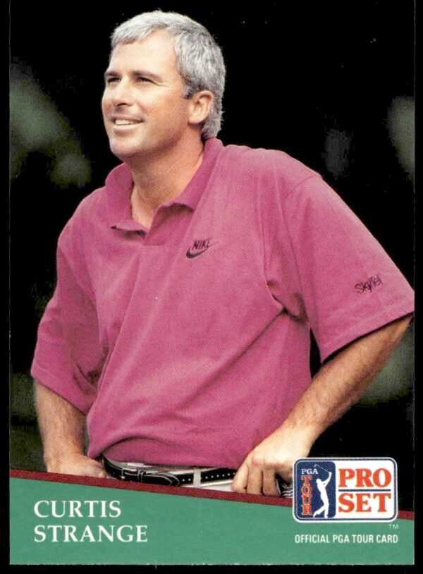 Curtis Strange 1991 Pro Set PGA Tour Card #75 showcasing golf legend in action.