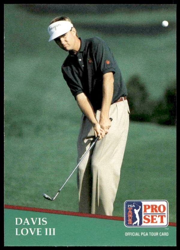 Davis Love III 1991 PGA Tour trading card, dynamic golfing pose, card #105.