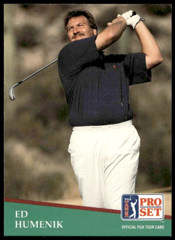 Ed Humenik 1991 PGA Tour card #175 featuring his golfing mid-swing image.