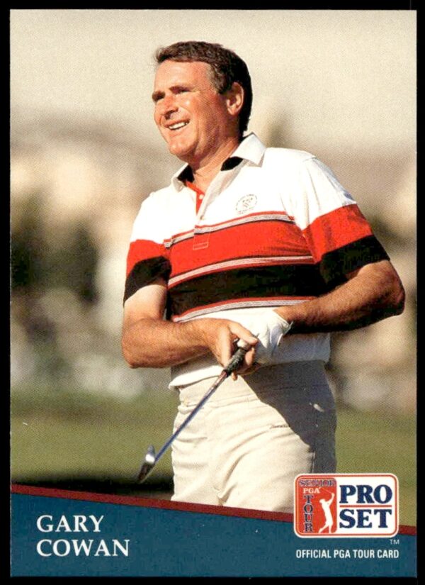 Gary Cowan 1991 Pro Set PGA Tour Card #257, golfing legend, vibrant background.