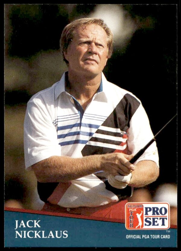 Front of 1991 Pro Set PGA Tour card #229 featuring Jack Nicklaus in iconic golfing pose.